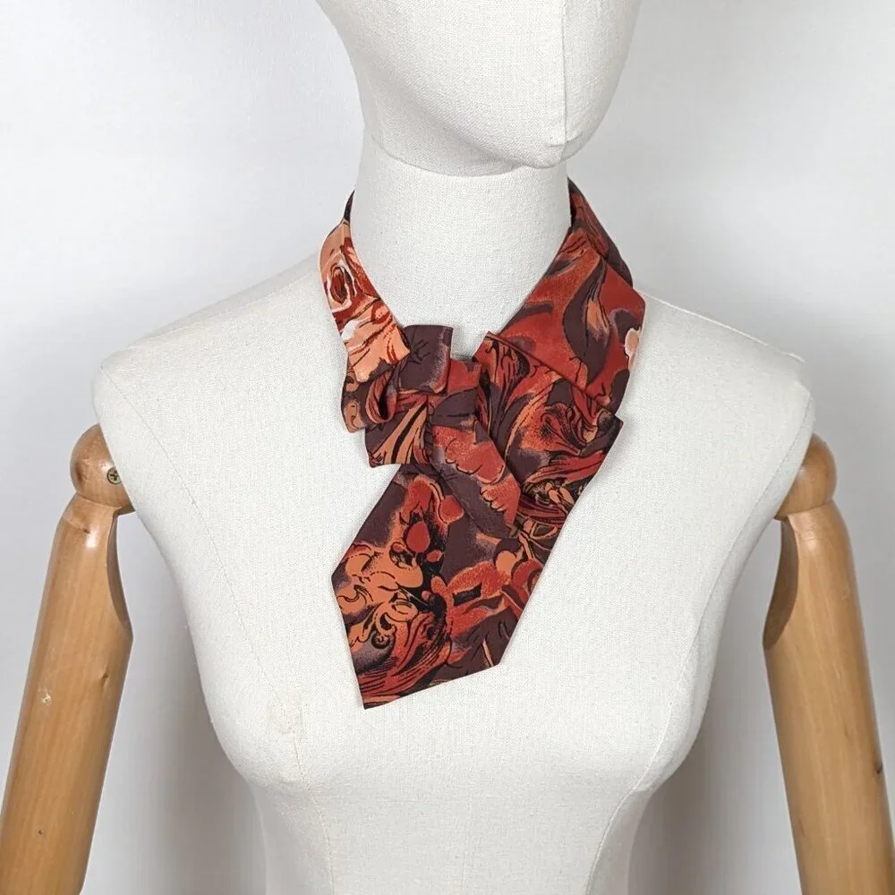 NWT Ogsplosh Women's Silk Ascot Scarf Abstract Print Burnt Orange Short